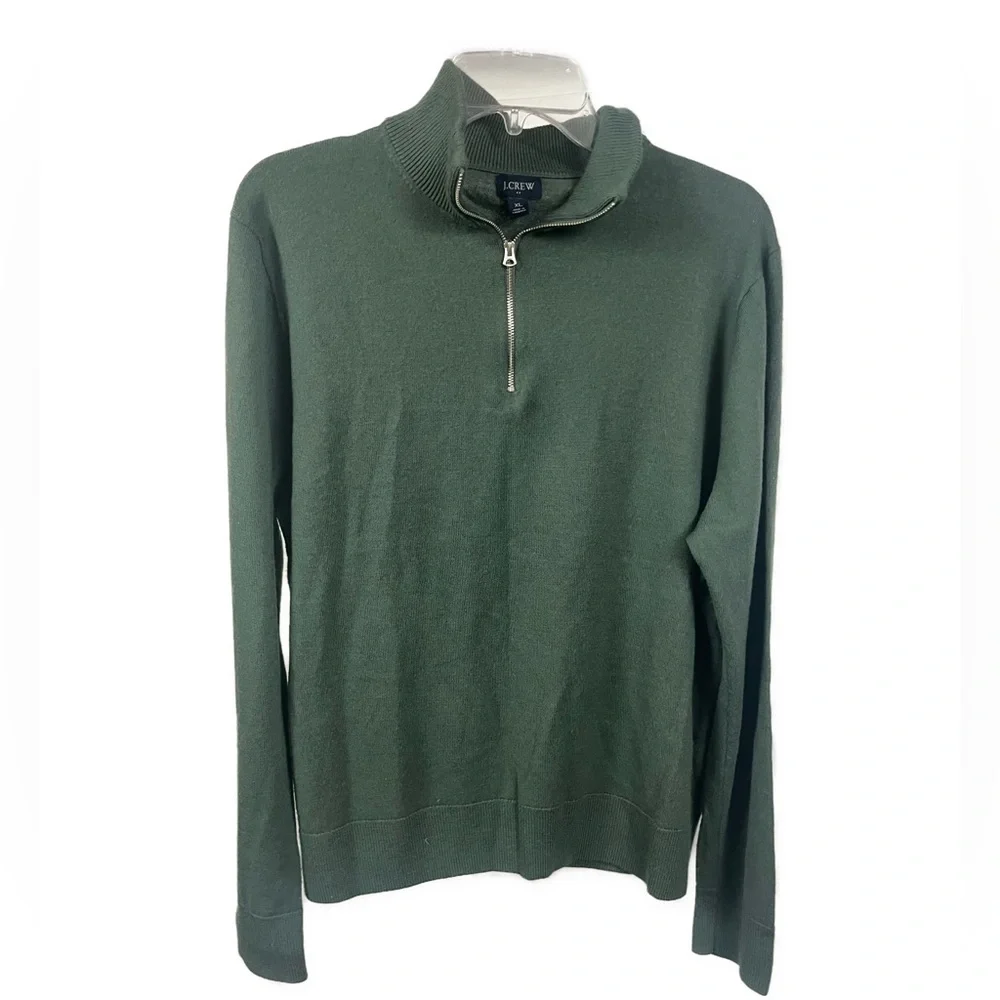 J. Crew Men's Merino Wool Blend Green Quarter Zip‎ Pullover Sweater- Size XL